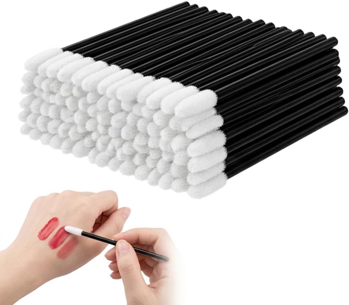 Wegwerp-lippenpenselen 100 stuks - zwart en wit - duurzaam kunststof - ideaal voor lippenstift applicatie - ShopVlot