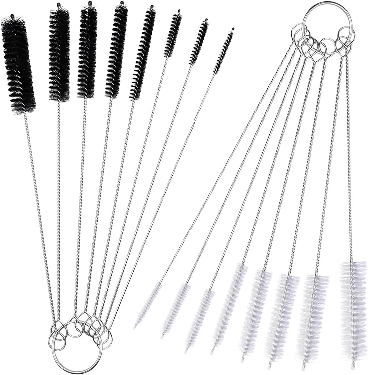 Rietjes reinigingsborstels 16-pack - 8 inch extra lang - roestvrij staal en nylon - voor eenvoudig schoonmaken - ShopVlot