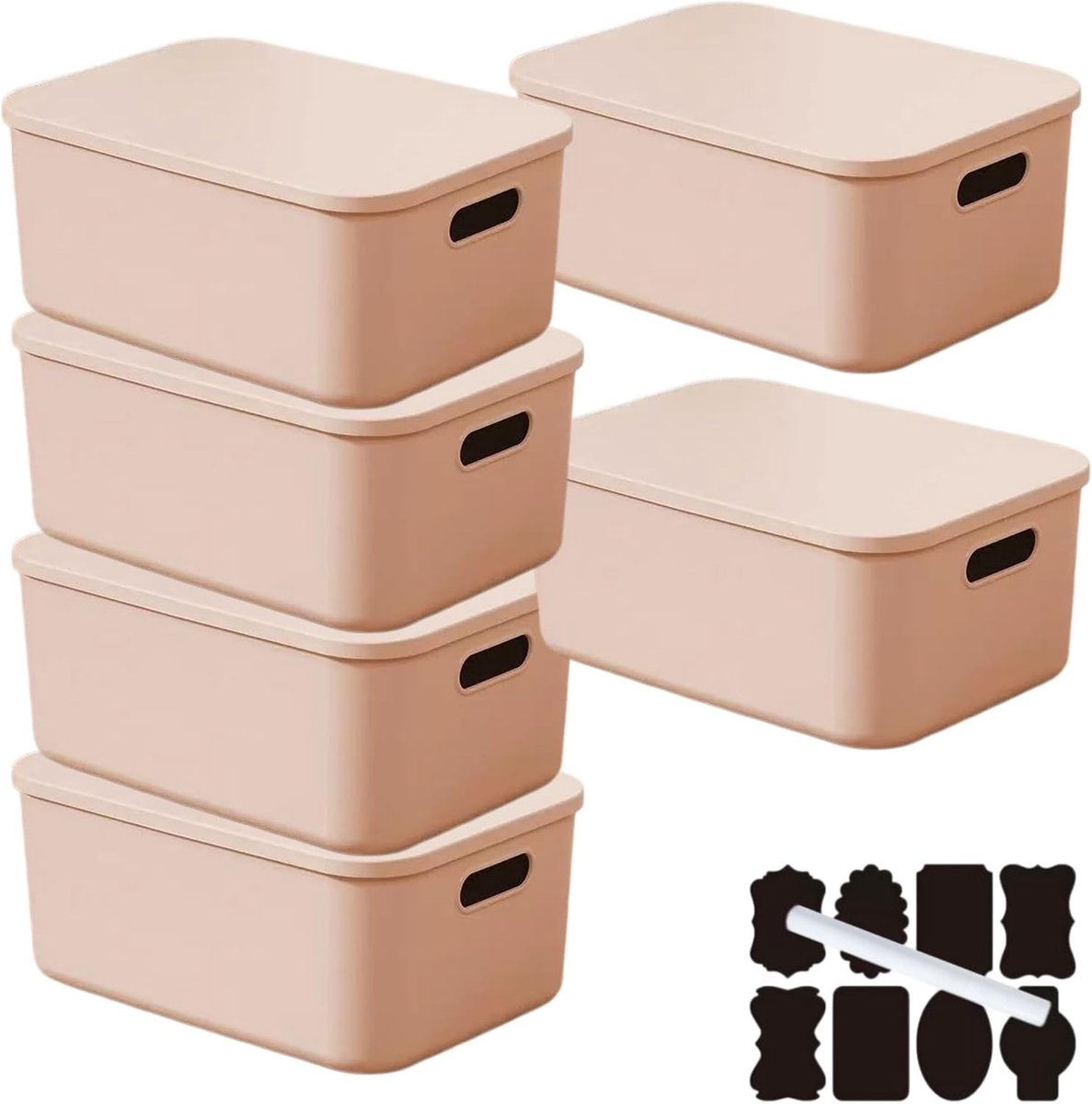Stapelsgewijze Opbergdozen met Deksel en Handvatten - 6 Stuks, Ideaal voor Thuis, Kantoor en Keuken (Roze, 36.5 * 26 * 15.8cm)