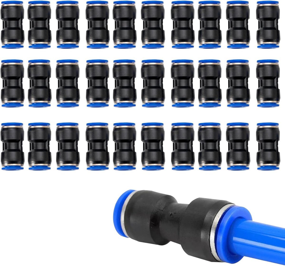 Pneumatische connectors 6mm - 30 stuks - kunststof - geschikt voor lucht- en waterleidingen - ShopVlot