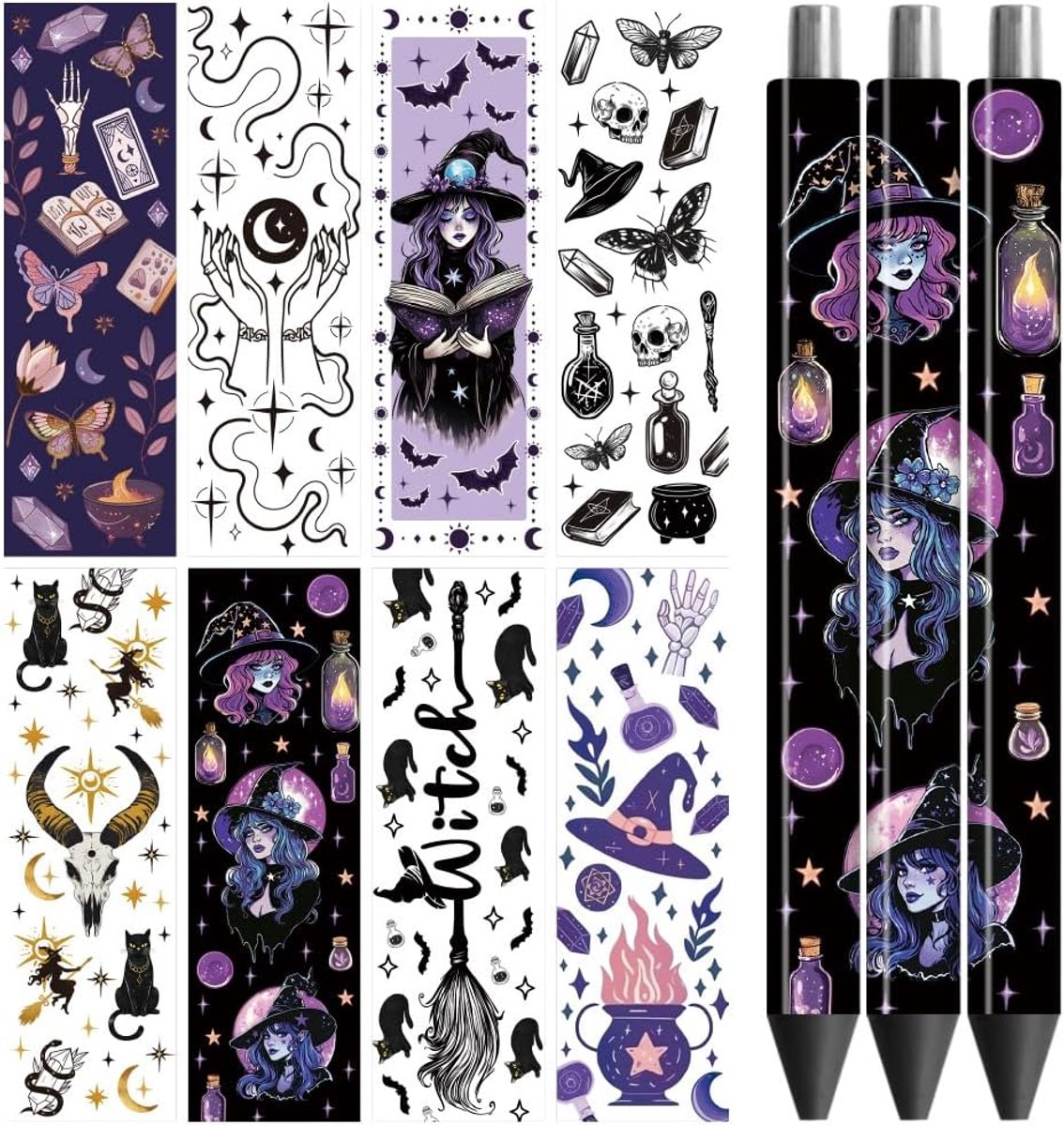 Pen wraps stickers - 48 stuks waterproof - Witches designs - Ideaal voor persoonlijke DIY projecten - ShopVlot