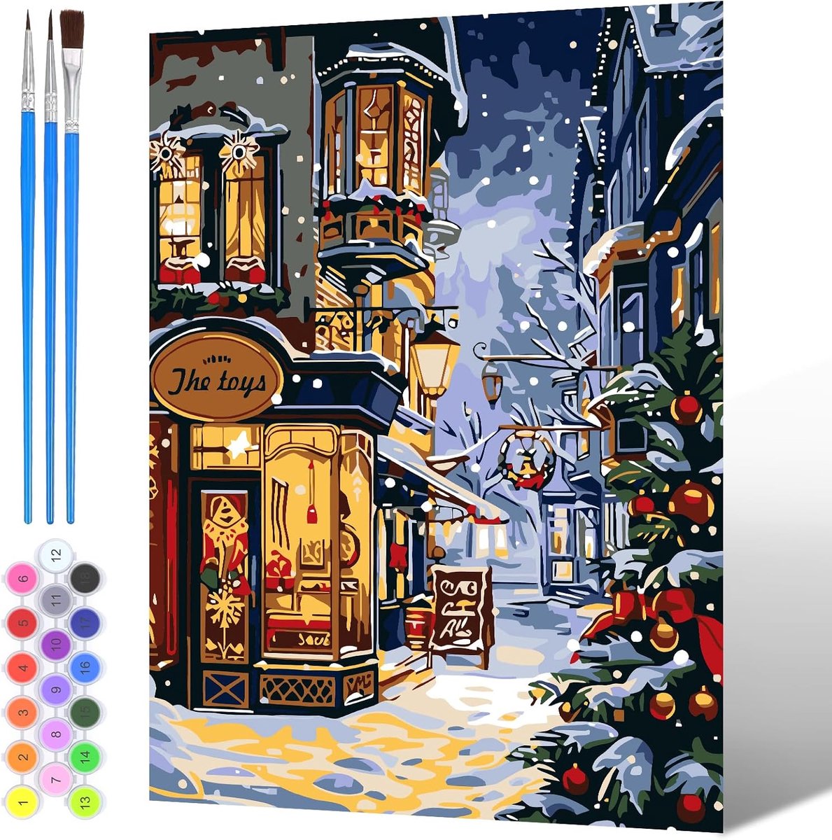 Schilderen op nummers landschap huis - DIY kerst schilderset op canvas - creatief cadeau voor volwassenen en kinderen - ShopVlot