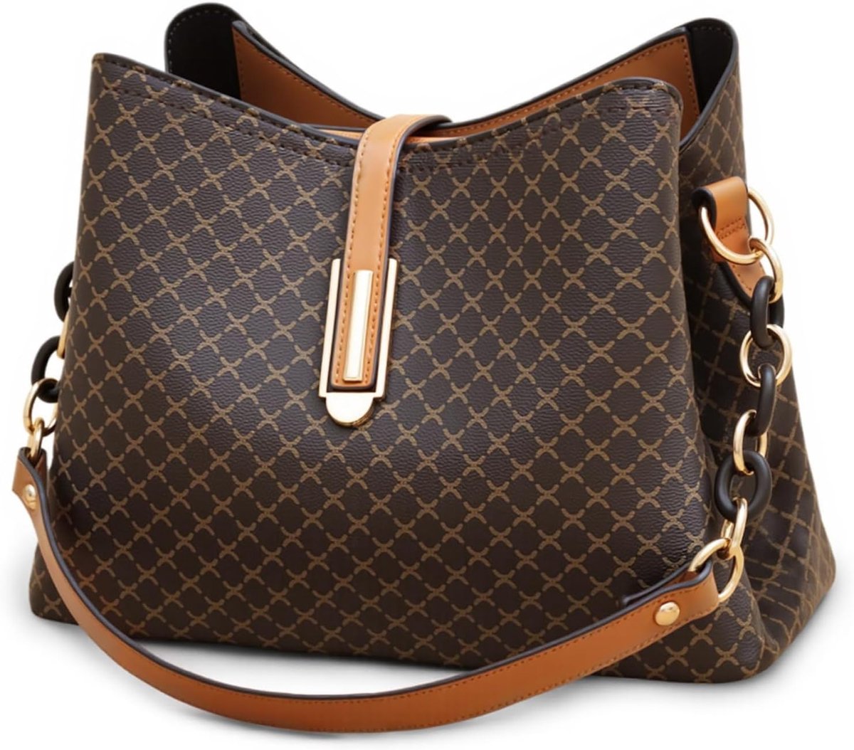 Shoulder bag ladies handbag fashion women crossbody bag PU leather retro shoulder bag with 3 large pockets, Brown A - ShopVlot