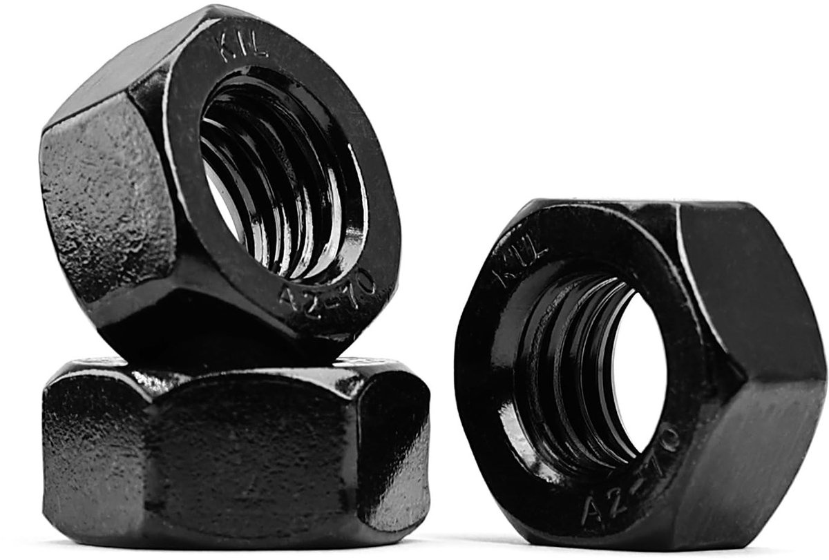 MINHER M6-1.0 Hex Nuts, Black Oxidized Stainless Steel, A2 V2A Nuts DIN 934 (100 Pieces) - ShopVlot