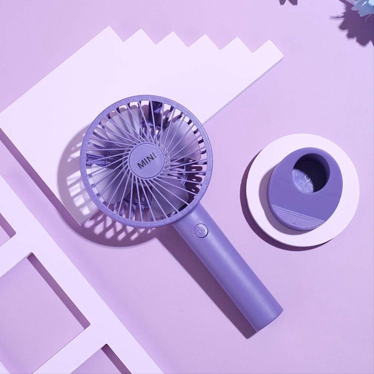 USB Charging Fan, Rechargeable Student Fan With Bottom Chair, Folding Mini Fan, Handheld Fan Boxed Purple - ShopVlot