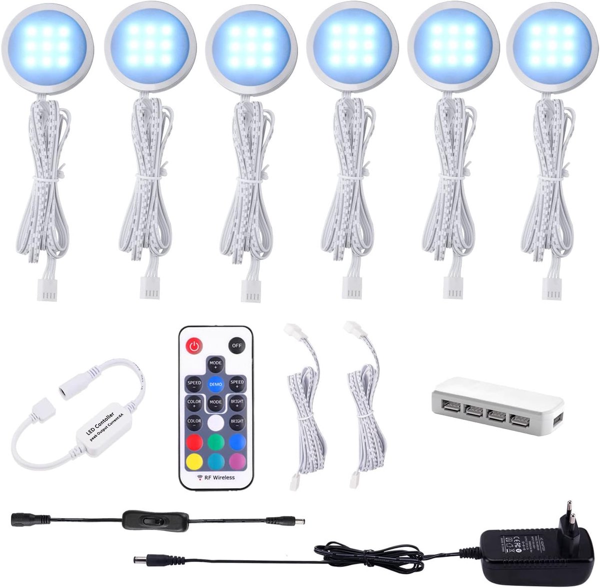 AIBOO RGB LED Cabinet Lighting Set, 12V Undermount Light Color Change With Remote Control, Dimmable RGB Display Light - ShopVlot