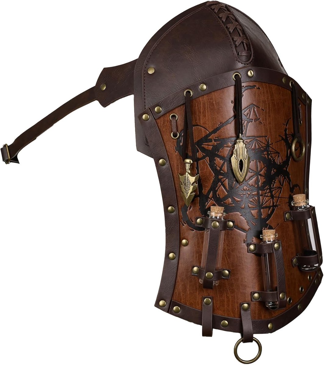 HiiFeuer Medieval Alchemy Shoulder Protection with Hanging Bottles, Embossed Mercenary Knight Single Shoulder - ShopVlot