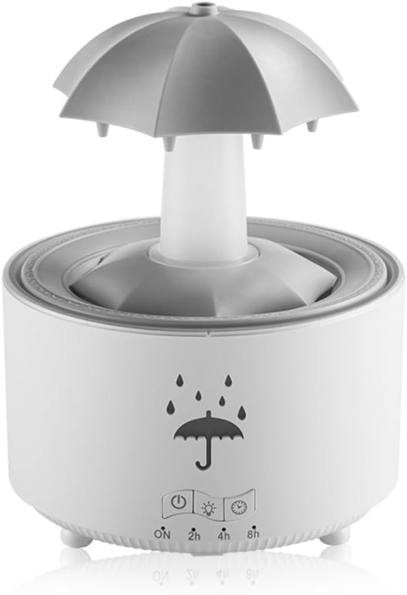 Rotating Humidifier with Large Mist and Raindrops, Aromatherapy Diffuser, Colorful Mood Light, White (Model with - ShopVlot