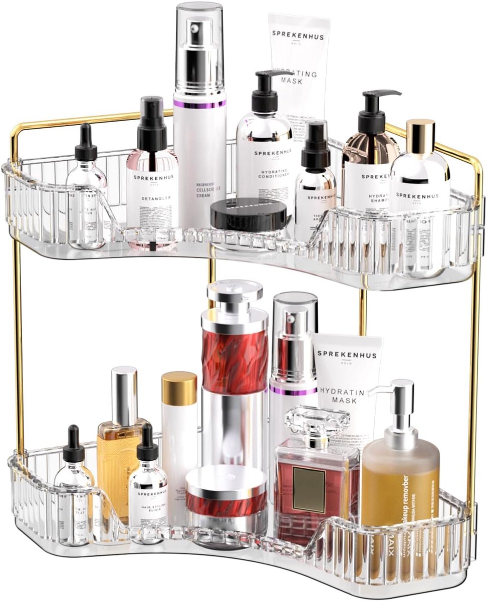 MOACC 2 Tier Corner Bathroom Table Organizer, Table Perfume Drawer and Dresser Organizer, Makeup Cosmetic Storage - ShopVlot