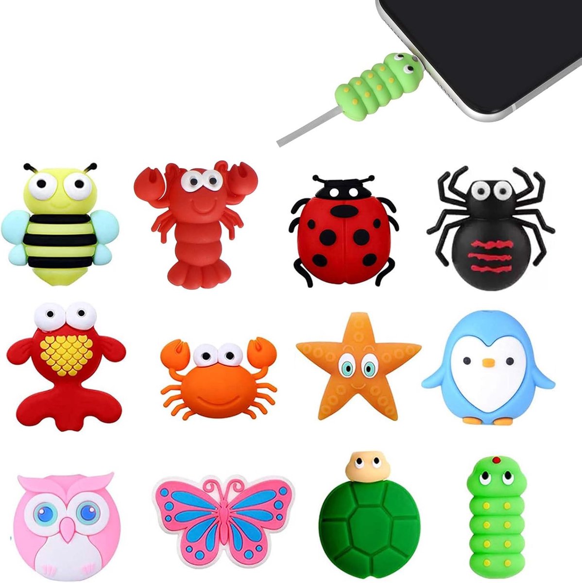 Pack of 12 Cable Protectors, Cartoon Animal Bite Protection Cat Bite Protection for Animal Cable to Protect from - ShopVlot