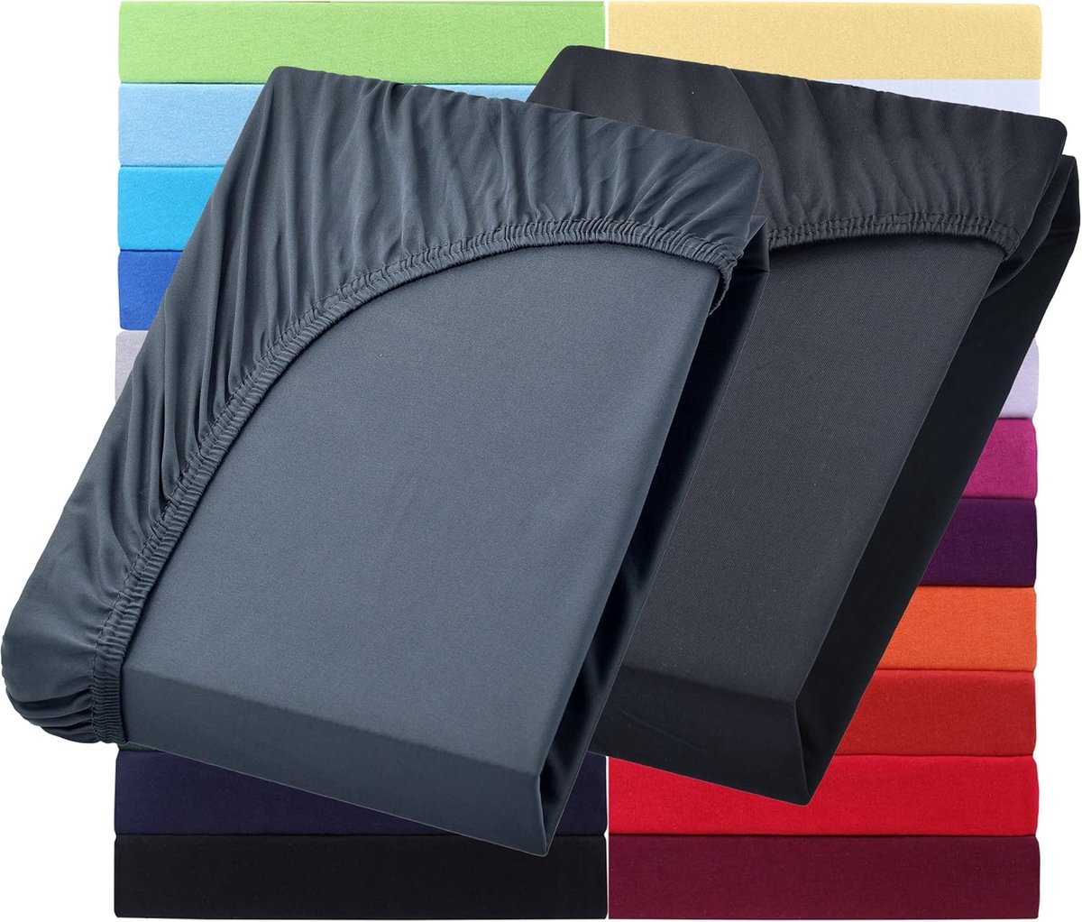 NatureMark Basic Set of 2 Jersey Fitted Sheets 90 x 190 cm - 100 x 200 cm - 25 cm Mattress Height - ShopVlot
