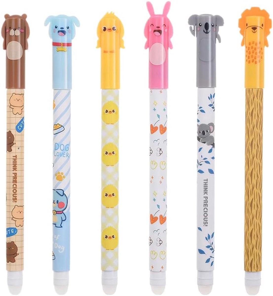 6 stuks uitwisbare stiften in diervorm, uitwisbare pen, vloeibaar, schrijven, uitwisbare inkt, gekleurde pennen - ShopVlot