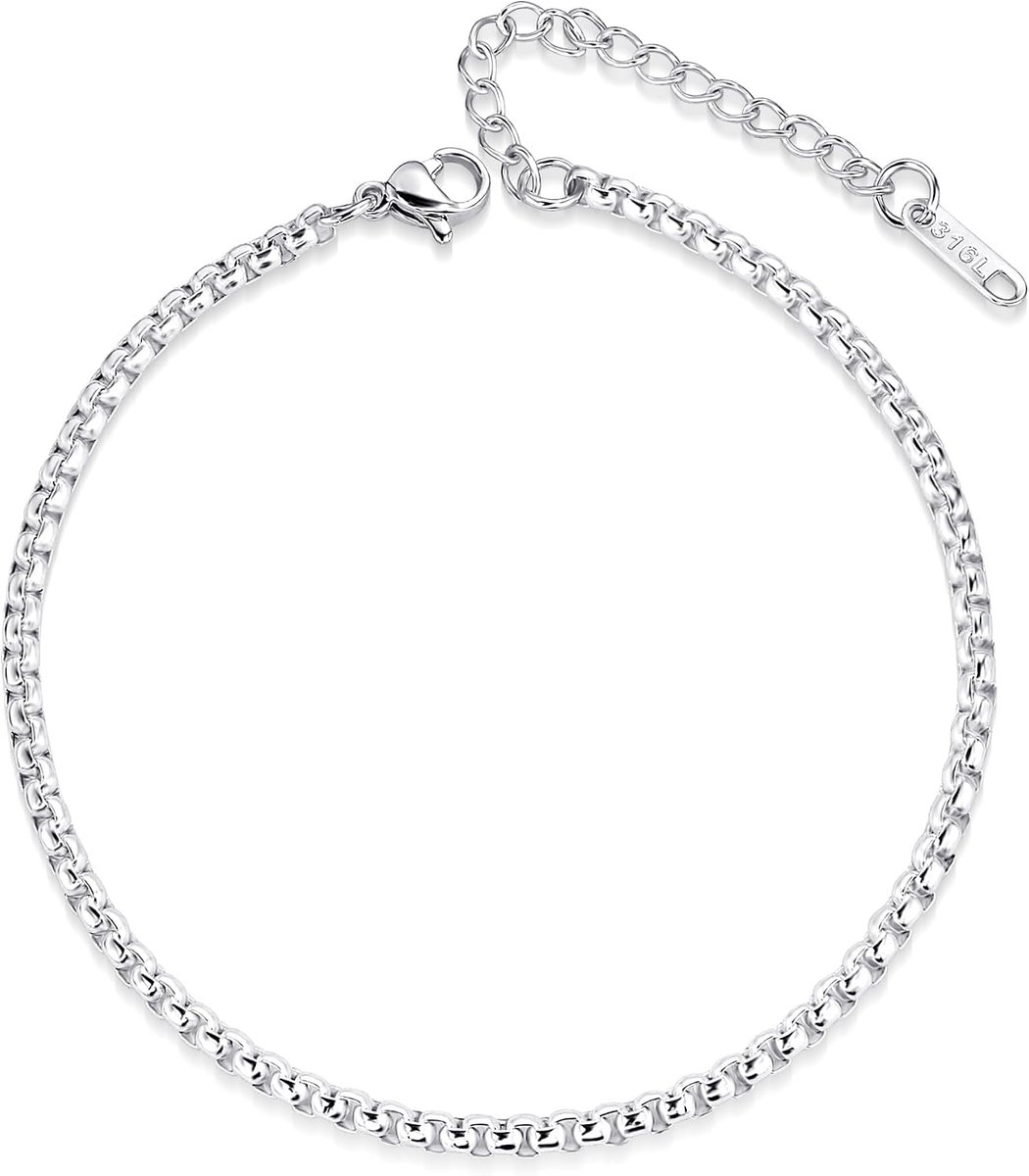 ALEXCRAFT Stainless Steel Ankle Straps for Women Cuban Anklets for Women Silver 3mm Wide 22cm Length - ShopVlot
