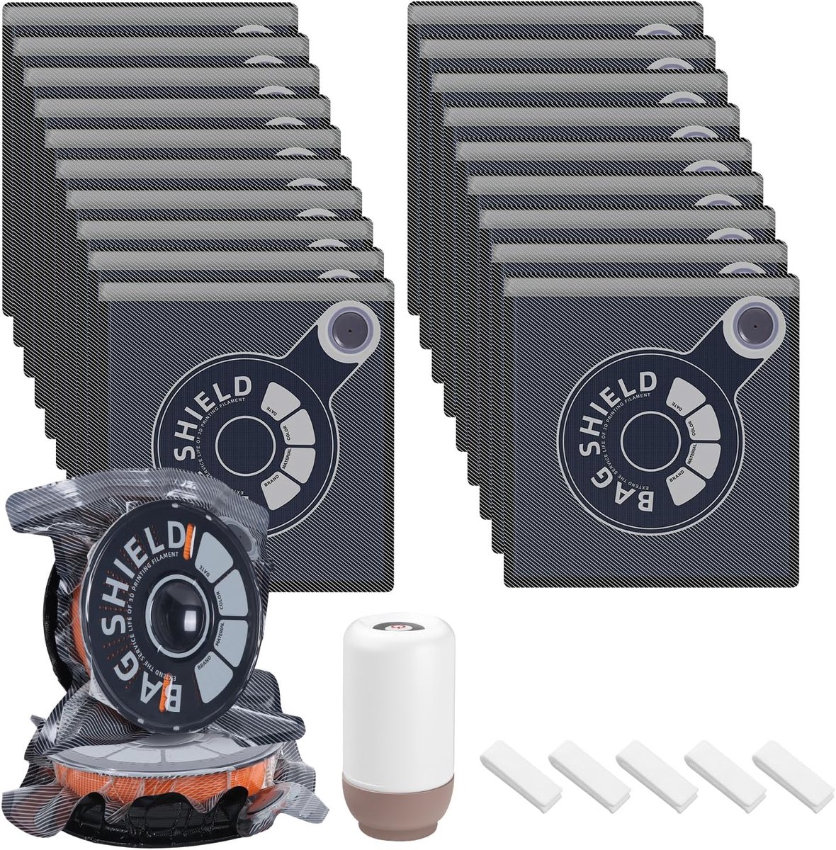 3D-filamentopbergkit, 20 stuks, vacuümzakken met pomp, zwart, 3D-printerfilament, filament, zak, verbeterd - ShopVlot