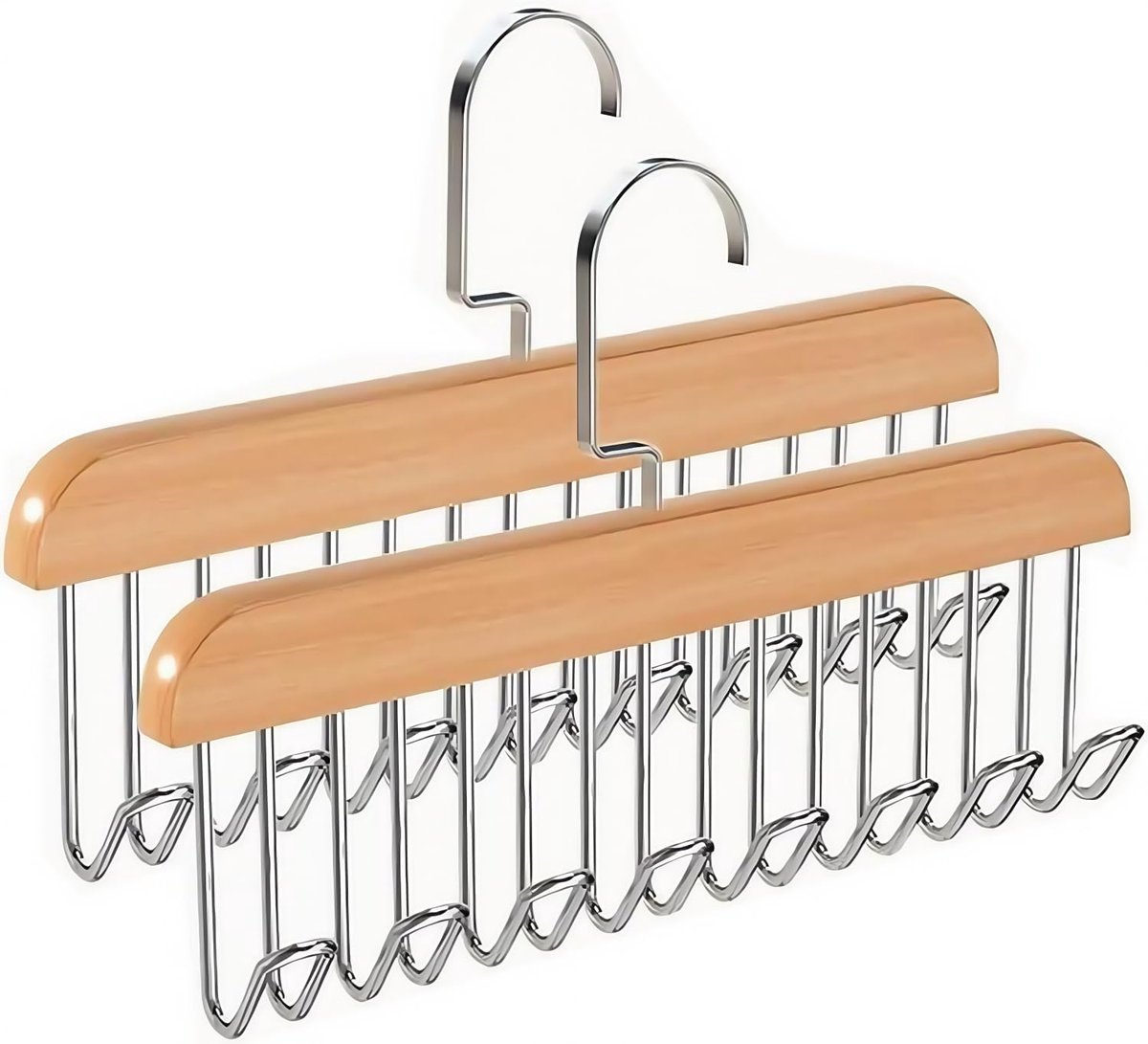 Tie Holder, 2 Pieces Belt Holders, Wardrobe, Space Saving, Wooden Belt Holder with 8 Hooks Clothes Hangers Hooks for - ShopVlot
