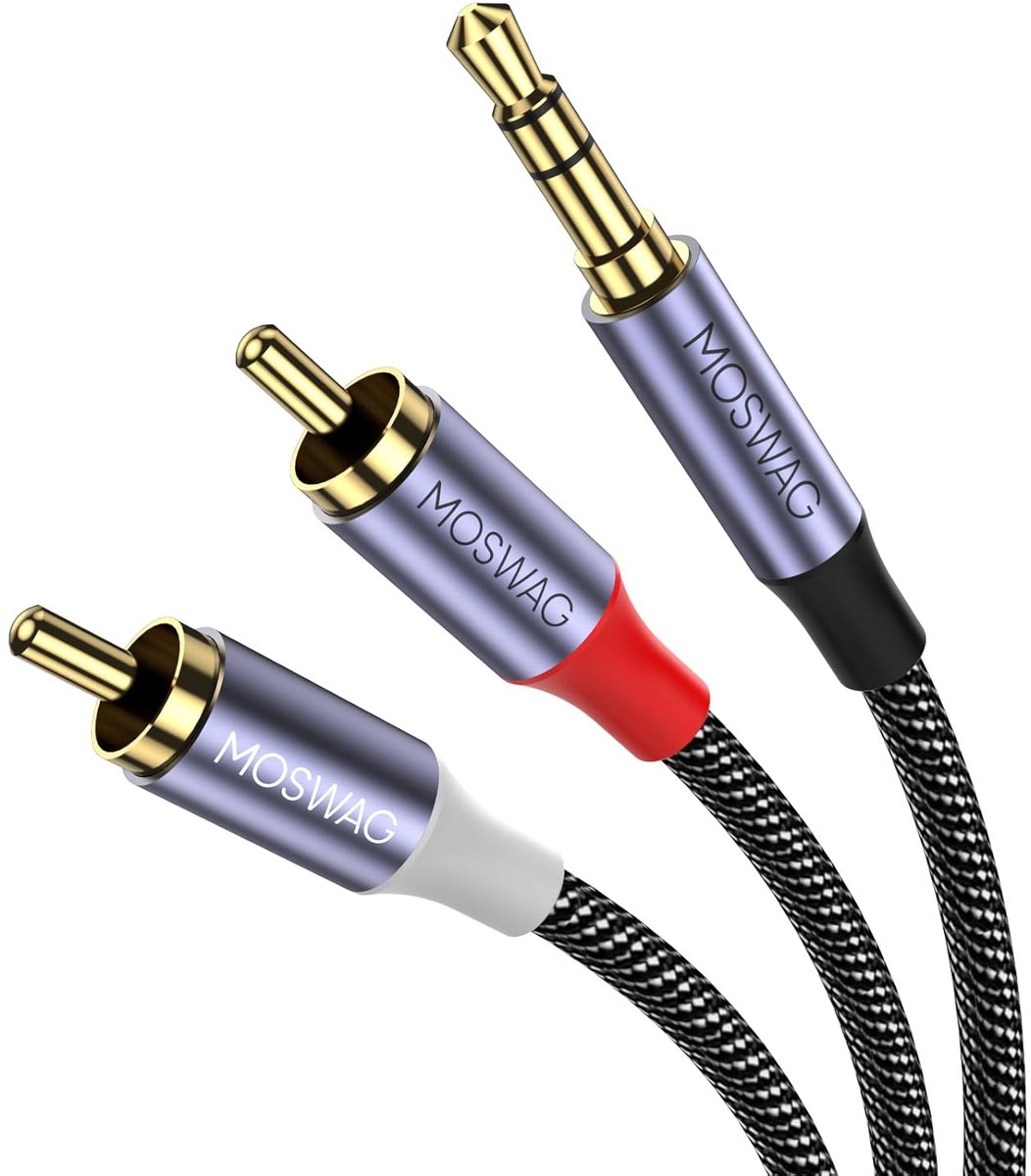 3.5mm MOSWAG Plug to 2RCA Audio Cable HiFi Cinch Y Stereo Audio Splitter Cable Metal Shell Splitter Cable Speaker - ShopVlot