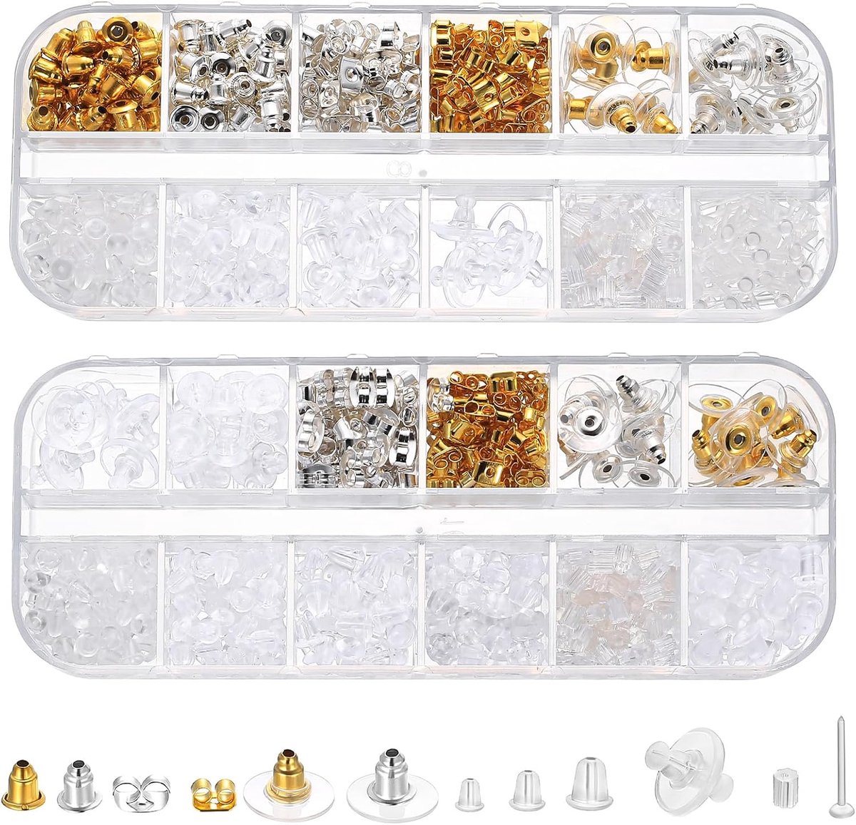 1119pcs Metal Plastic Stud Earring Backs, 24 Styles Silicone Earring Backs Safety Backs, Clear Silver Gold Butterfly - ShopVlot