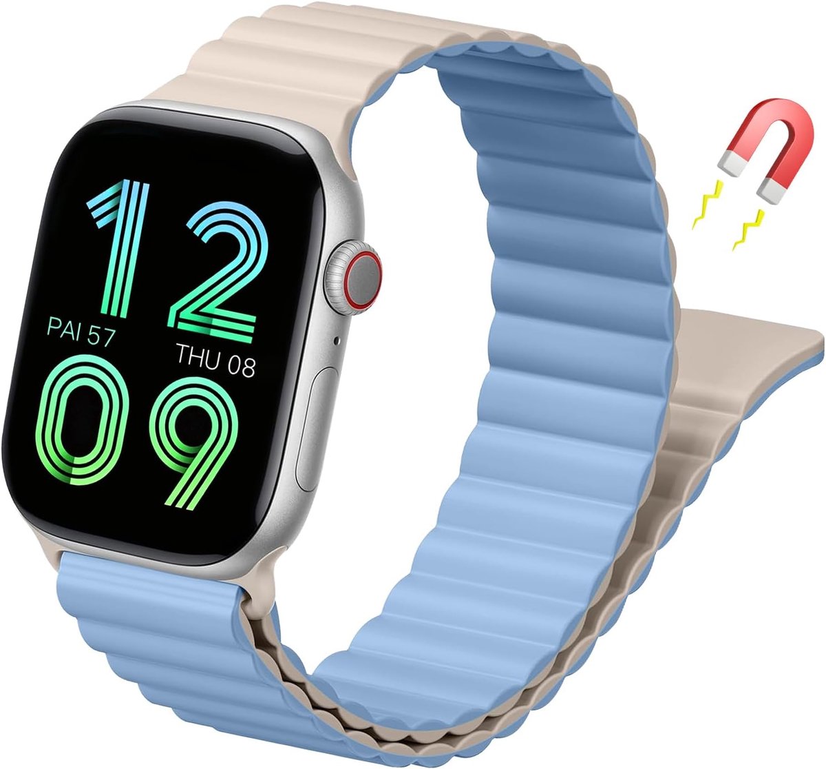 Magnetische armband, compatibel met Apple Watch 42 / 41 /40 /38 mm, dubbelzijdige siliconen banden aan beide zijden - ShopVlot