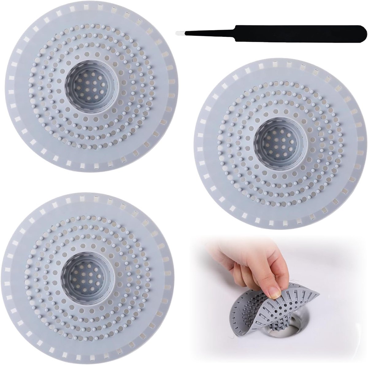 Afvoerzeef, 4 stuks, silicone, haarvanger, douche, verstoppingsvrije bodemafvoer van siliconen, ontworpen om vuil op - ShopVlot