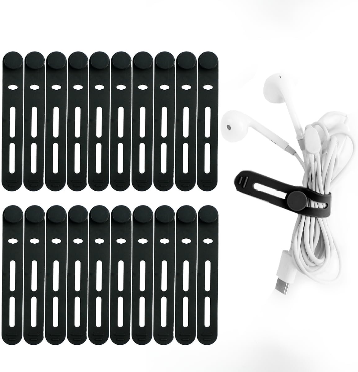 20pcs Silicone Cable Ties, Reusable Cable Ties, Silicone, Charging Cable, Organizer, Black, Cable Storage, Small Cable - ShopVlot