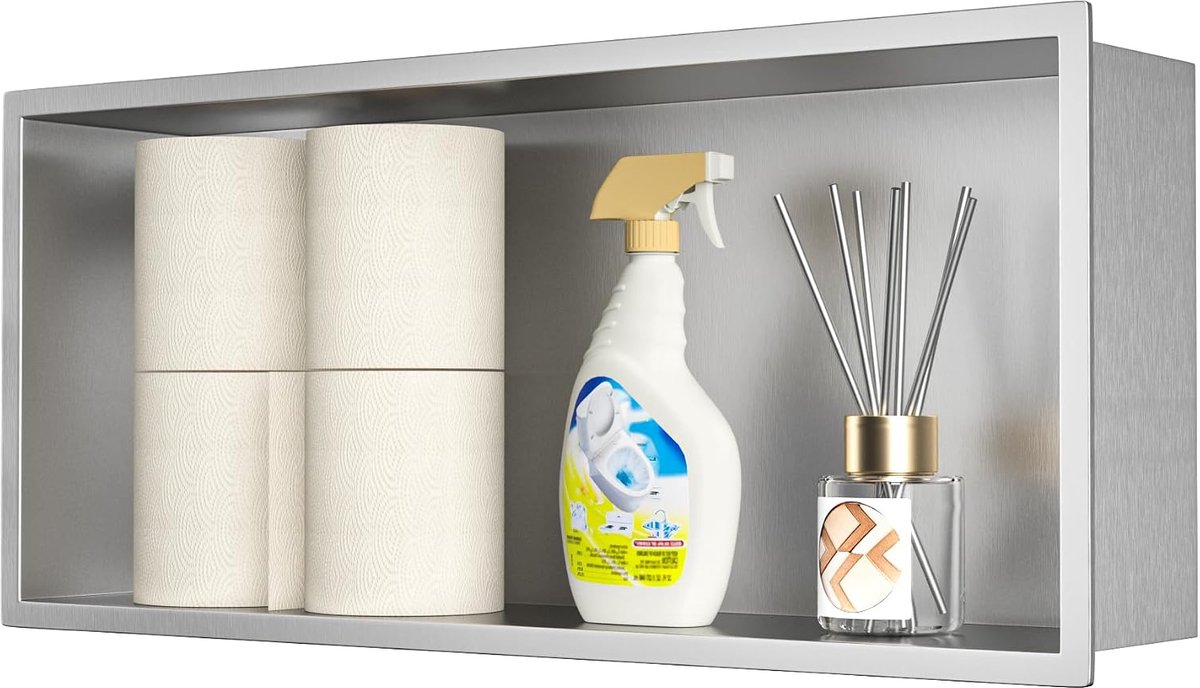 Inbouwtoiletrek, roestvrij staal, wanddouche, badkamerrek voor boven het toilet, multifunctioneel en ruimtebesparend - ShopVlot