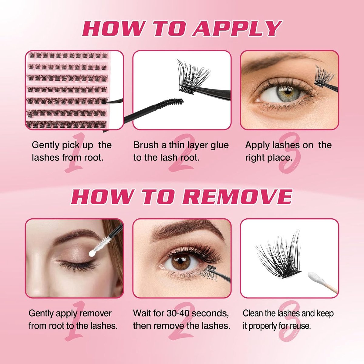 Glowing Win Individual Eyelashes Set DIY Cluster Eyelash Set False Eyelashes with Eyelash Glue & Remover Individual - ShopVlot