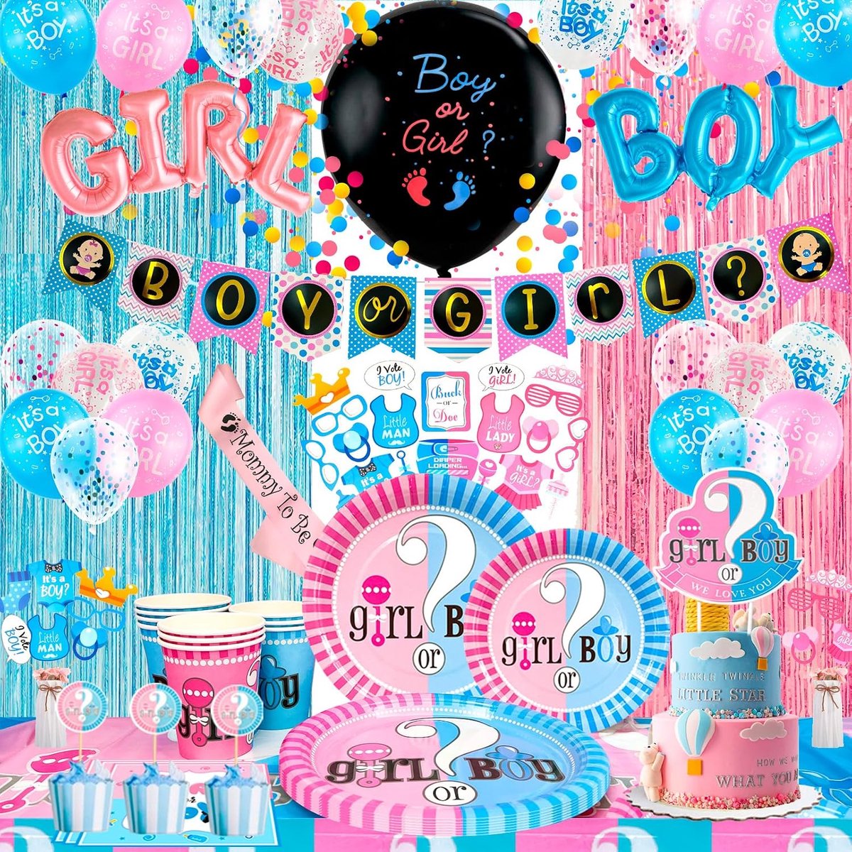 Gender Reveal Party Decoratie Servies Set Gender Reveal Decoratieve Ballonnen Banner Gender Reveal Bord Cup Tafelkleed - ShopVlot