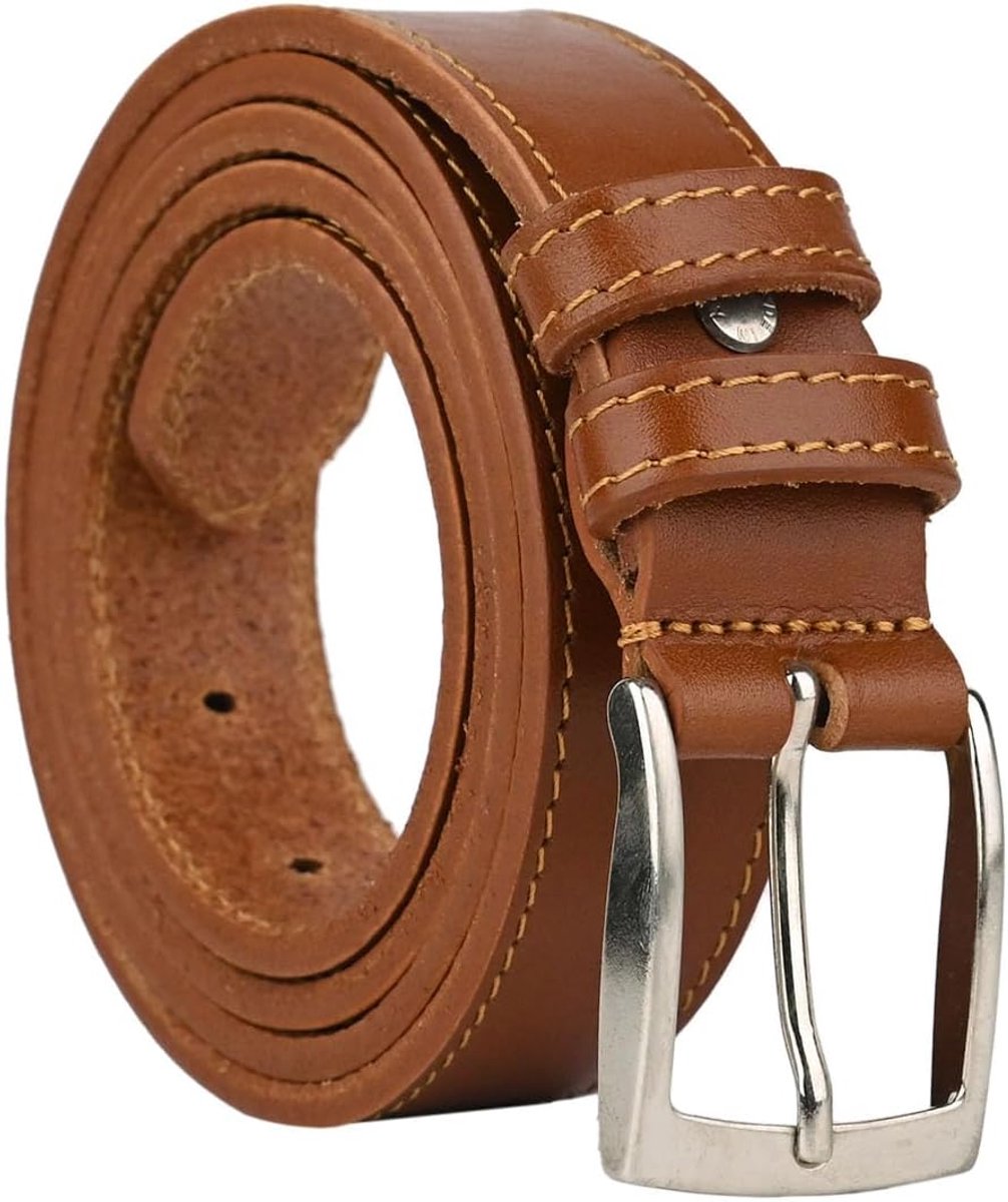 Conte Massimo Men's Genuine Leather Belt, Made in Italy, Can Be Shortened with Seams - ShopVlot