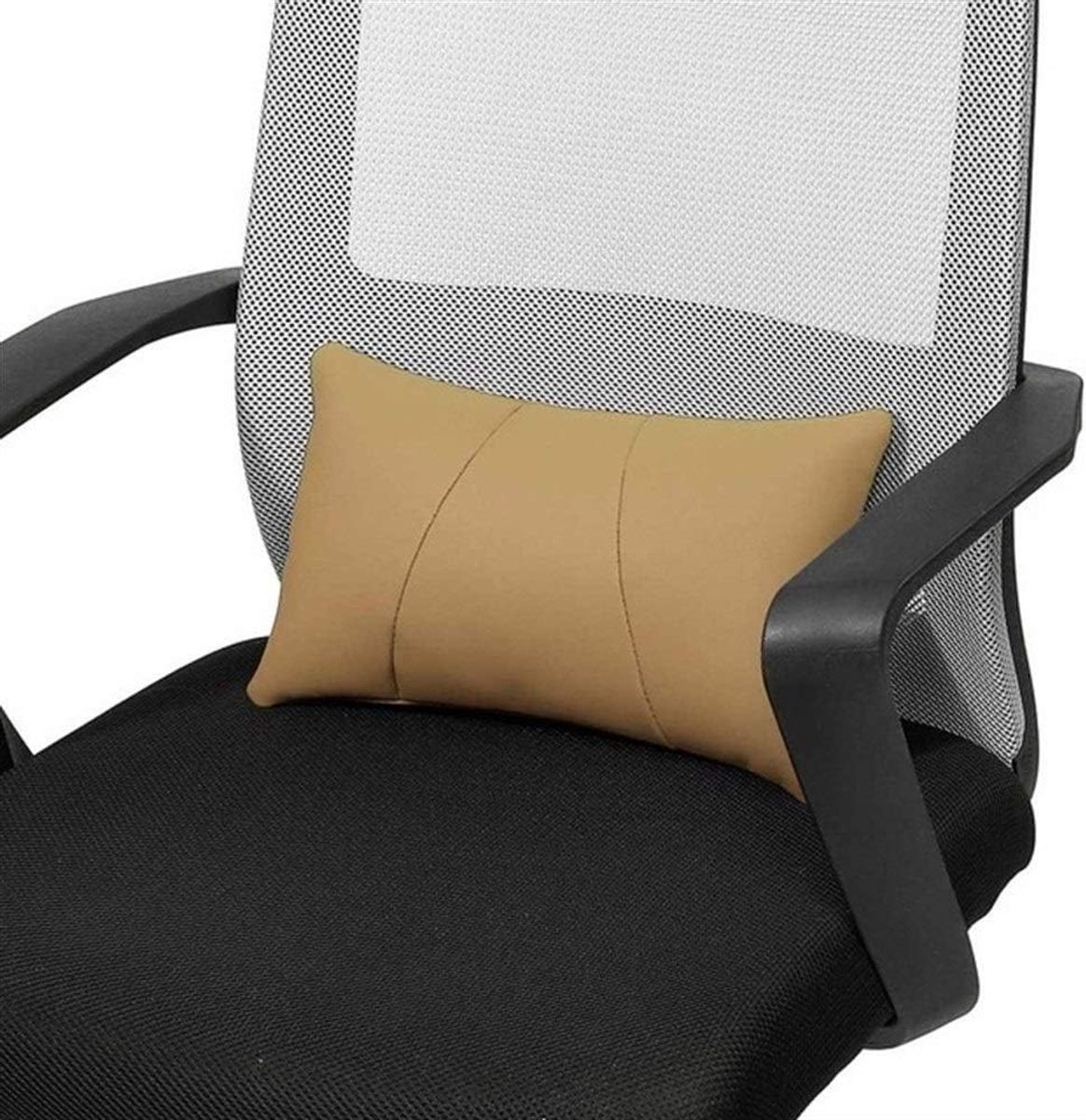 Leather Lumbar Waist Seat Cushion Back Support Universal for most cars, pain relieve Cushion headrest (Color Name : - ShopVlot