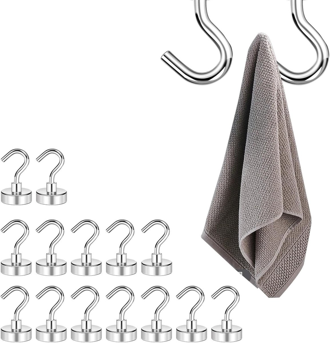Magnetische haken 15pcs - RVS 16mm - Sterke capaciteit 5.5kg - Ruimtebesparend voor handdoeken, hoeden, sleutels - ShopVlot