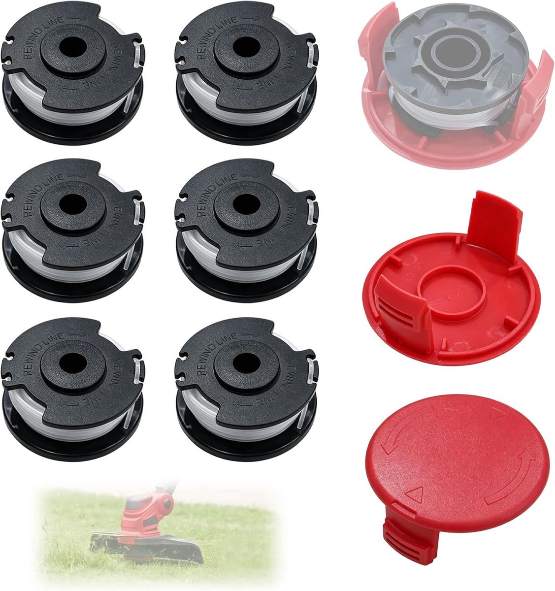 Draadspoel en spoelafdekking set - vervangingsset - compatibel met Einhell grastrimmer - 6 stuks - ShopVlot