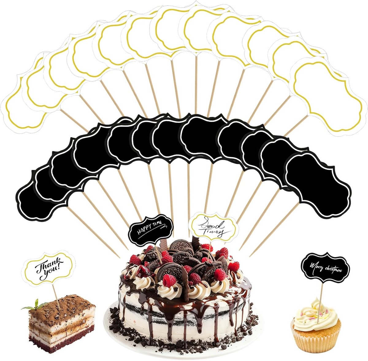 Kaaslabels 112 stuks - witte en zwarte vlaggen - duurzame karton - personaliseert uw buffet - ShopVlot