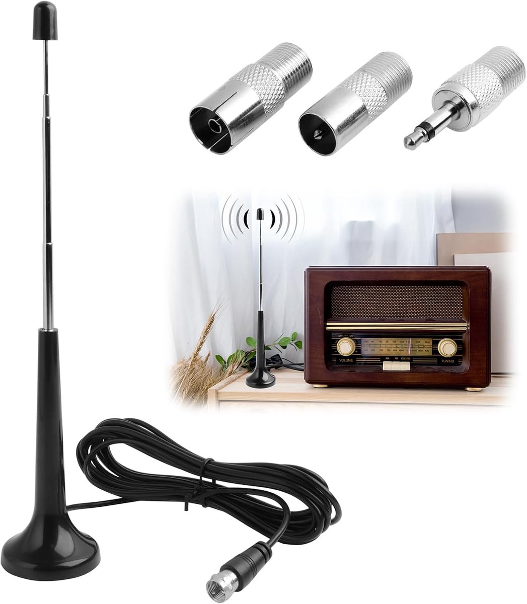 Telescopische FM/DAB Binnenradio Antenne - Magnetische Basis - 3m Verlengkabel - Duidelijke geluidskwaliteit - ShopVlot