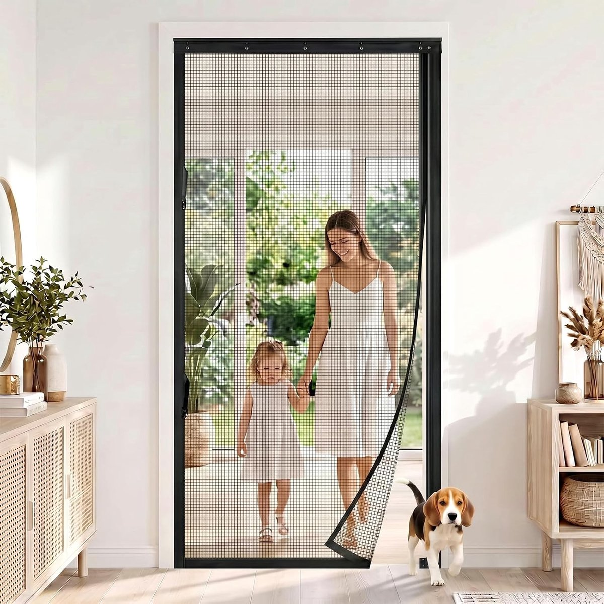 Insectenhor voor balkondeuren en schuifdeuren 90 x 210 cm | Terrasdeurhor met magneten, automatisch sluitmechanisme en bescherming tegen vliegen, muggen en insecten