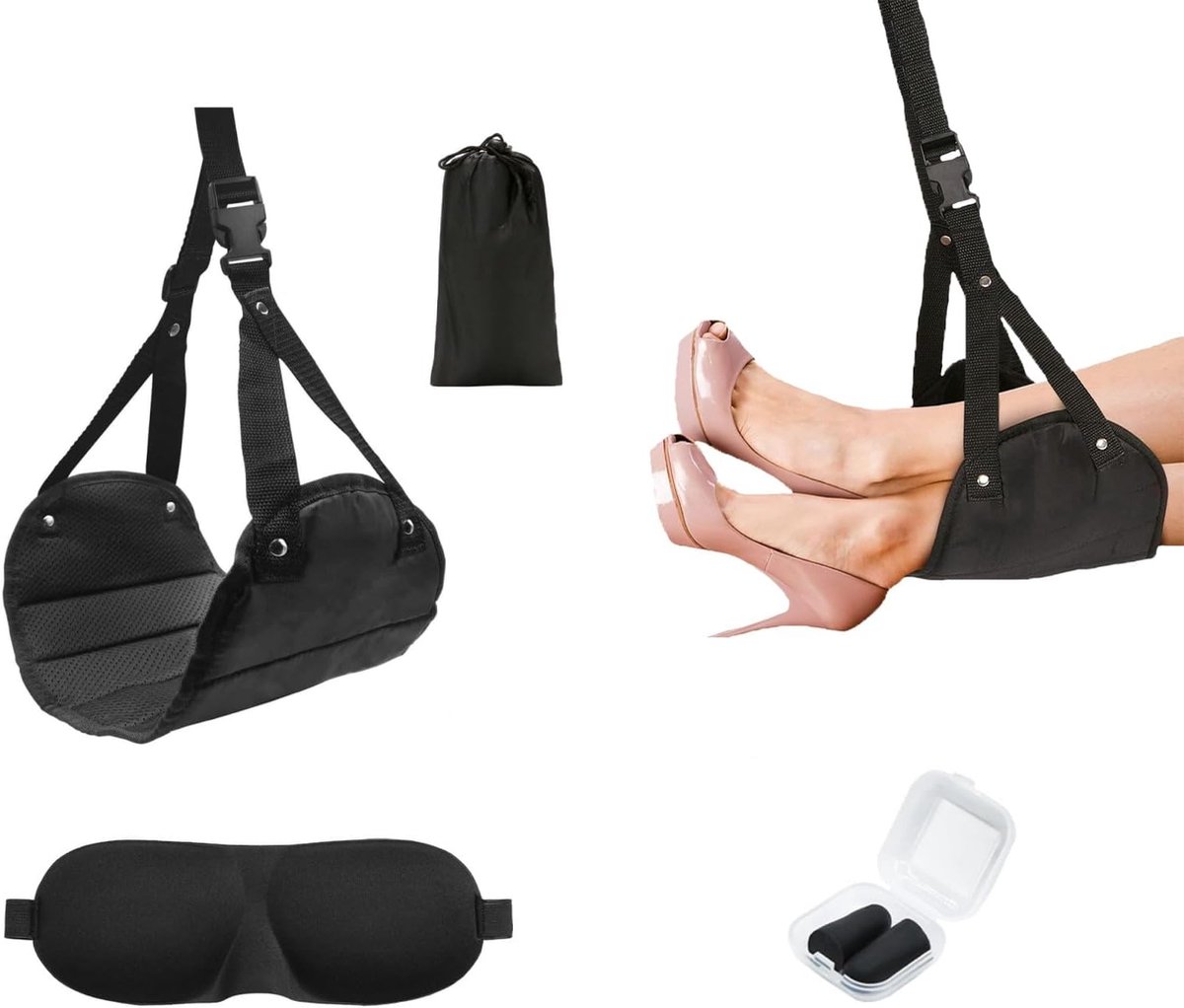 Voetsteunen set voor vliegtuig - 4-delig - met oogmasker en oordoppen - comfortabel reizen tijdens lange vluchten - ShopVlot
