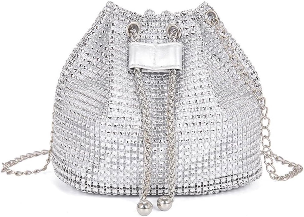 Dameshandtas klein - glanzende ketting - trekkoord - perfect voor feesten - ShopVlot