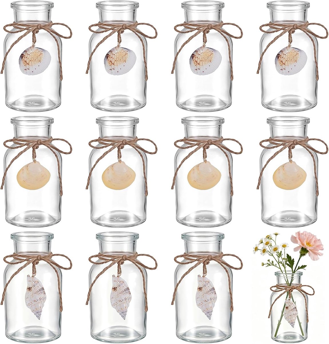 Kleine glazen bloemenvazen 12 stuks - mini-vazen in 3 stijlen - helder glas - perfect voor tafeldecoratie - ShopVlot
