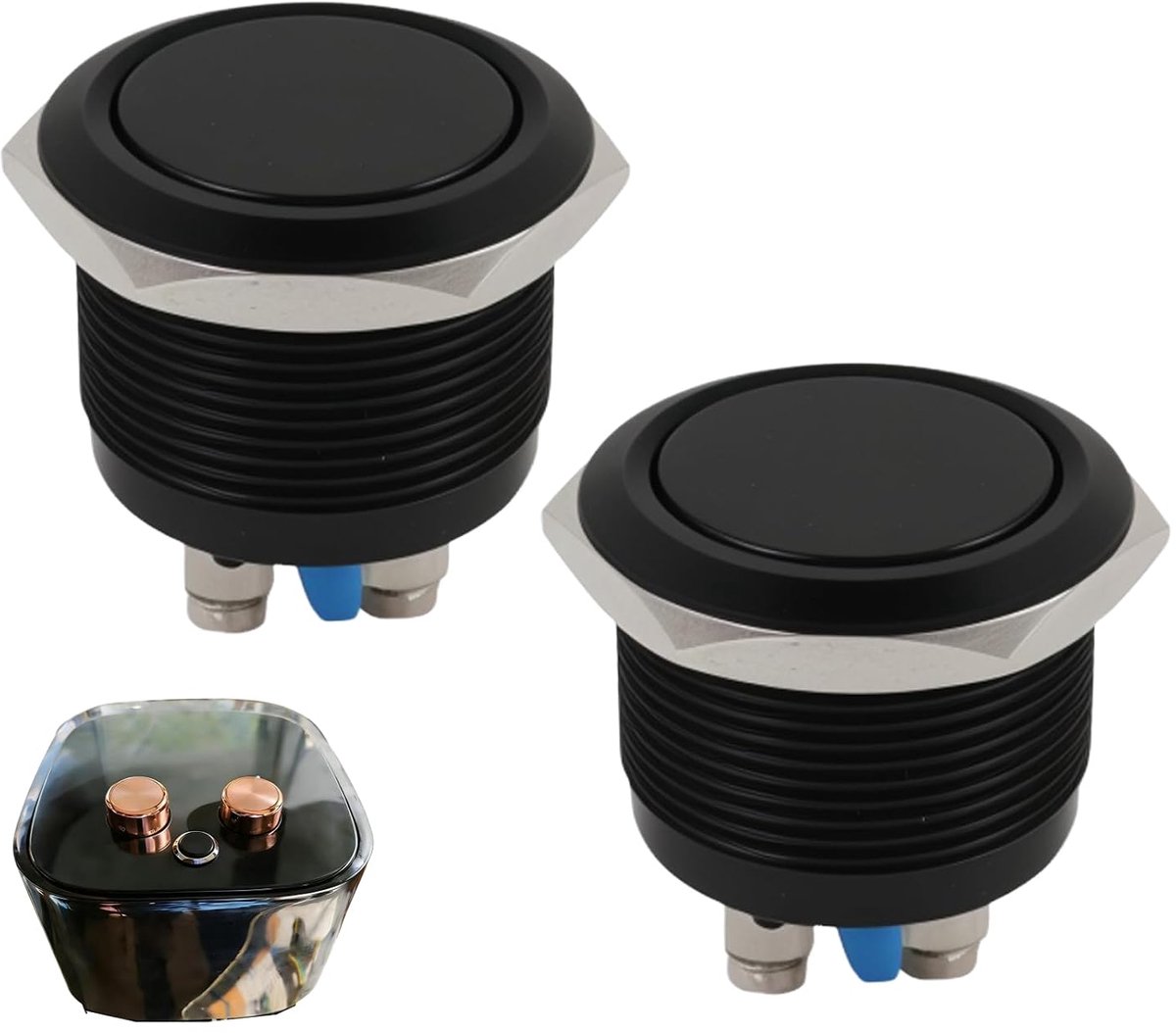 Set van 2 22mm Drukknoppen - Waterdicht IP65 - Aluminium met Schroefaansluitingen - Betrouwbaar voor Industrie en Auto - ShopVlot