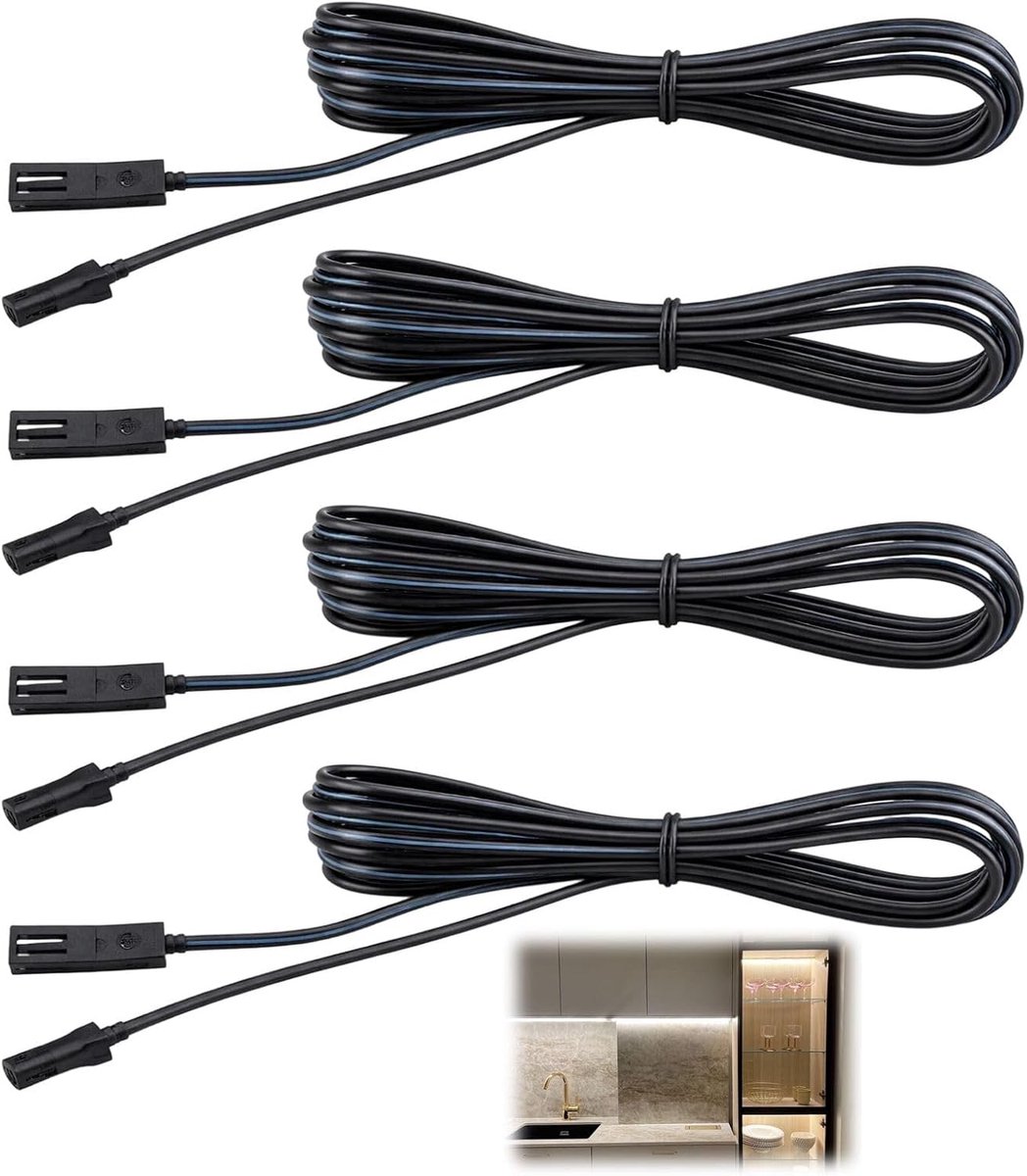 Led-stekker 2-polig - 4 stuks 2 m - zwart - voor draadloze onderbouwverlichting - ShopVlot