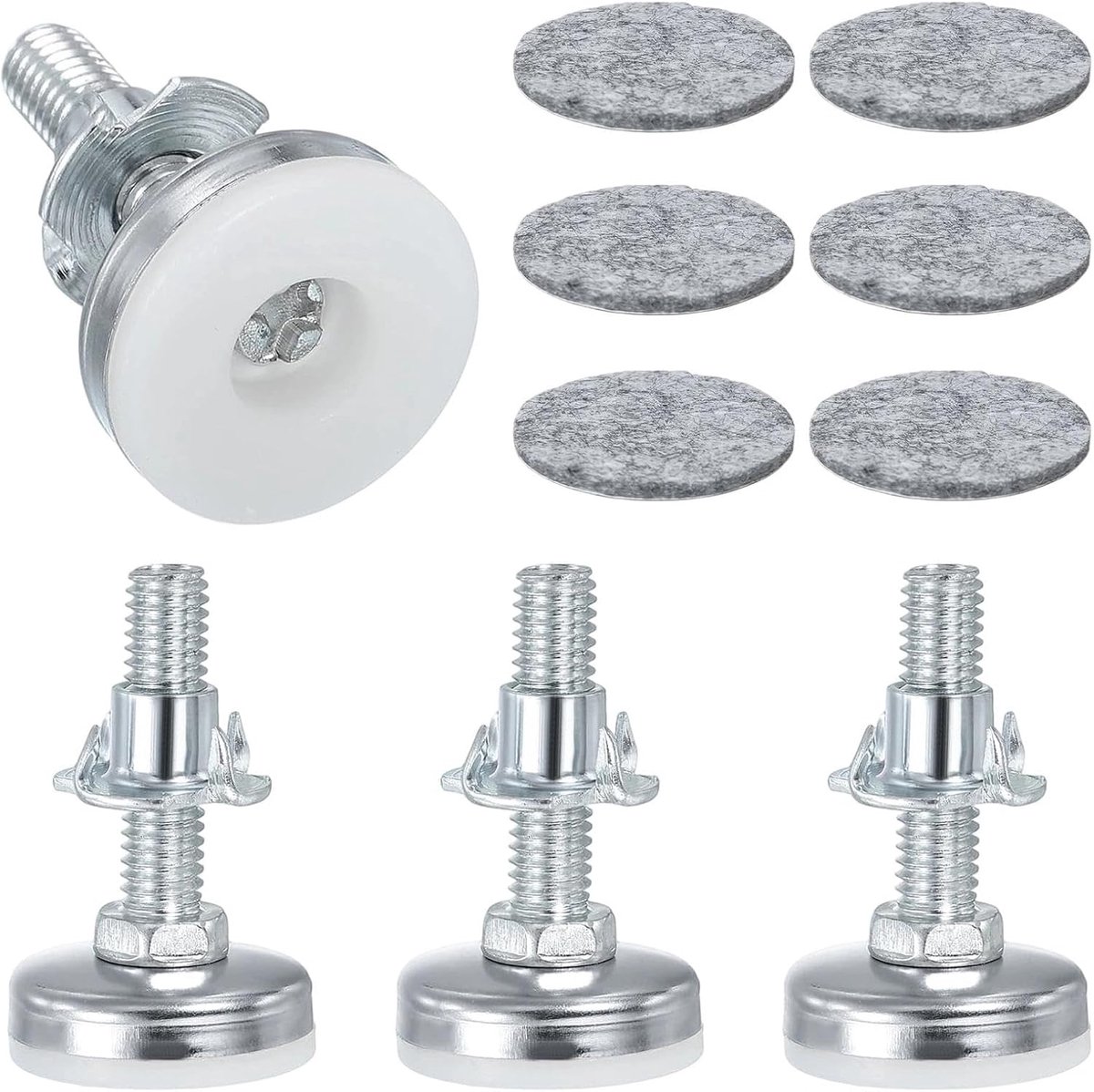 stelpoten in hoogte verstelbaar - M8 × 38 mm - zilver en wit - stabiele meubelnivellering - ShopVlot