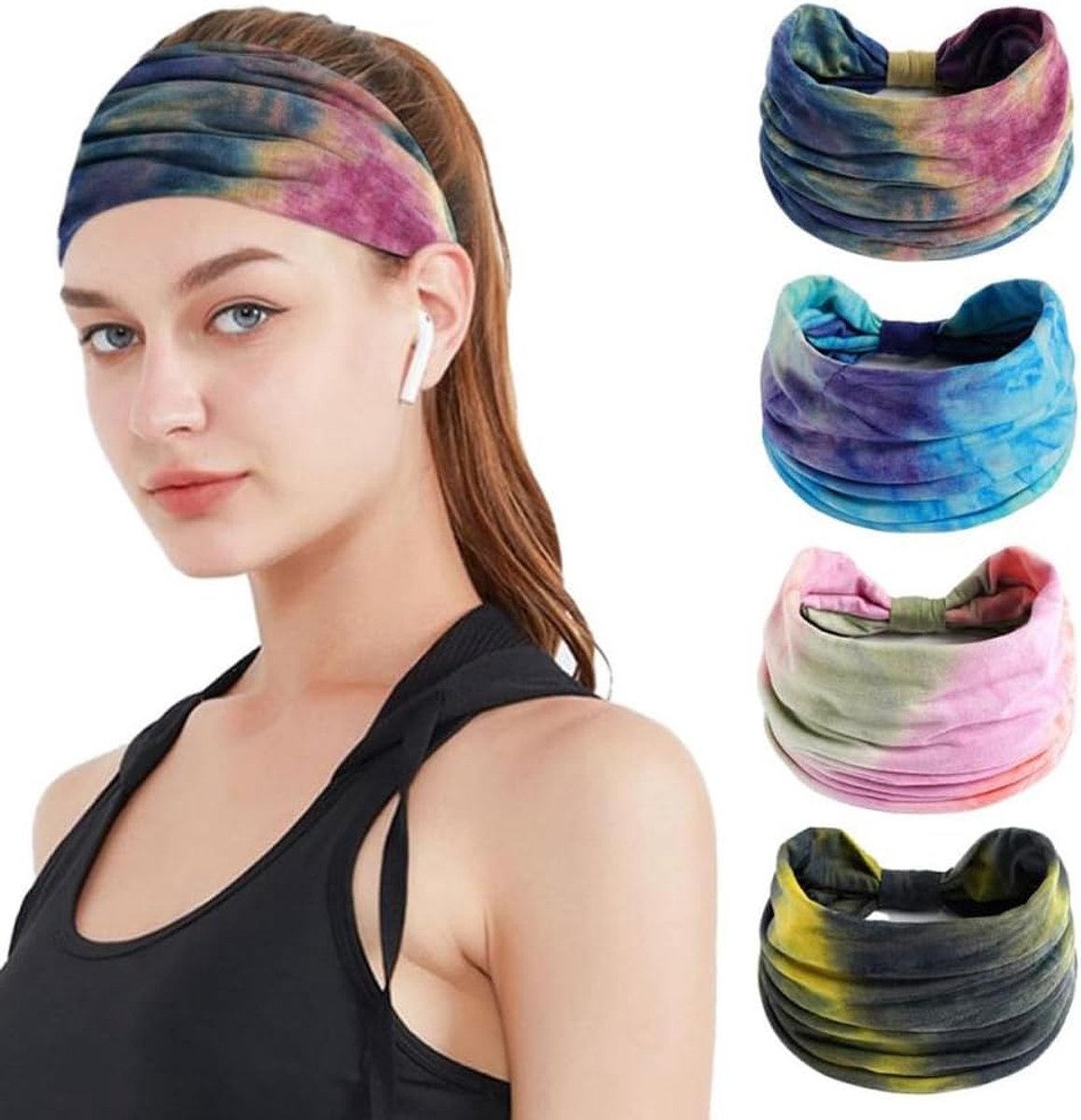 Dameshoofdbanden 4 stuks - Brede tulband - Elastisch polyester - Perfect voor yoga en sport - ShopVlot