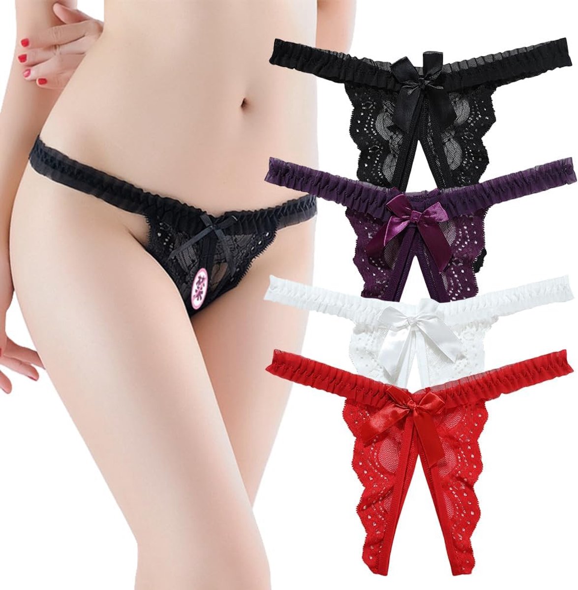 Open strings dames - tanga met strik - V-slip onderkant - verleidelijk ondergoed - ShopVlot