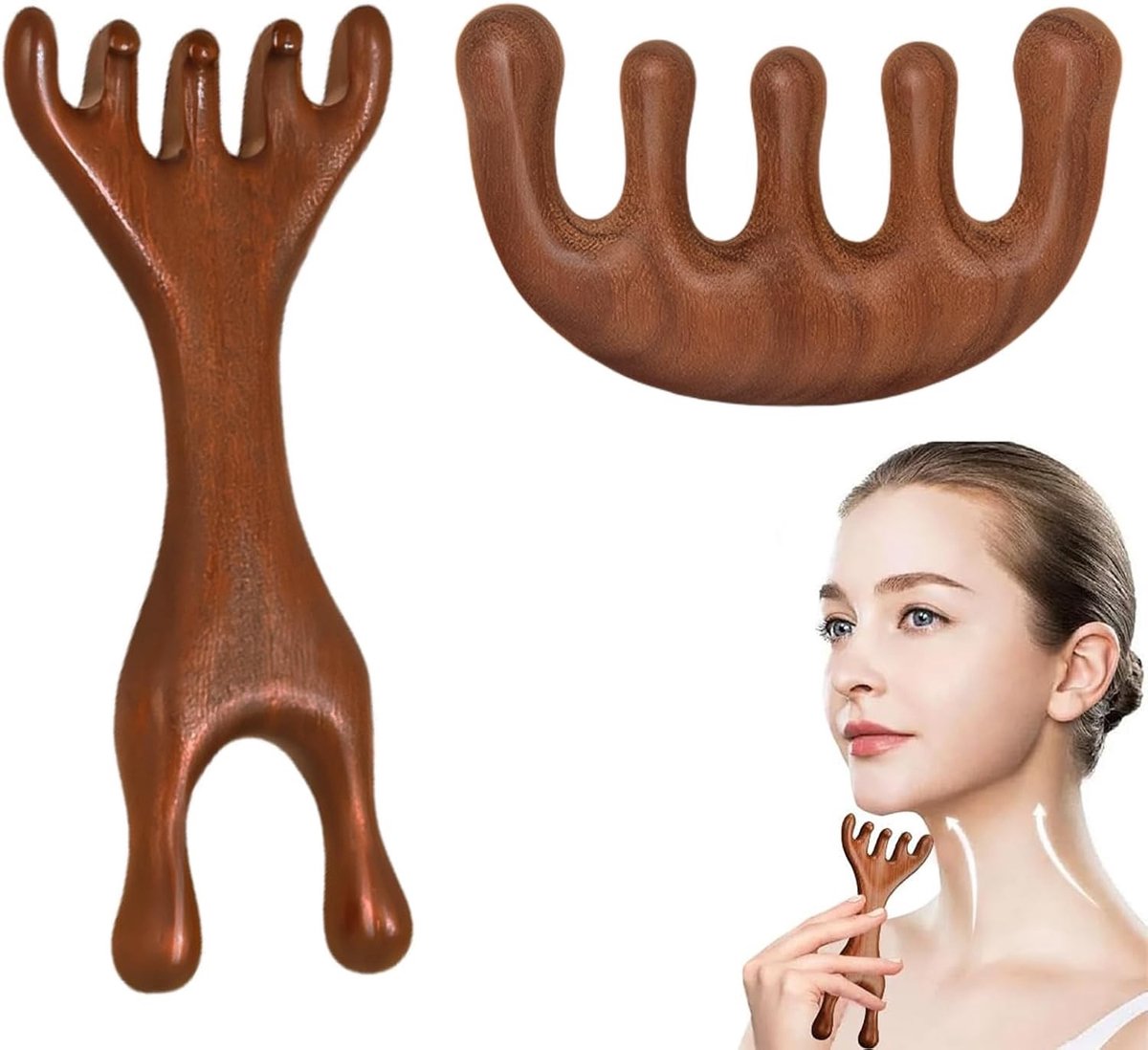 Hoofdhuidmassageapparaat set van 2, houten massagekam met brede tanden voor ontspanning en haarverzorging