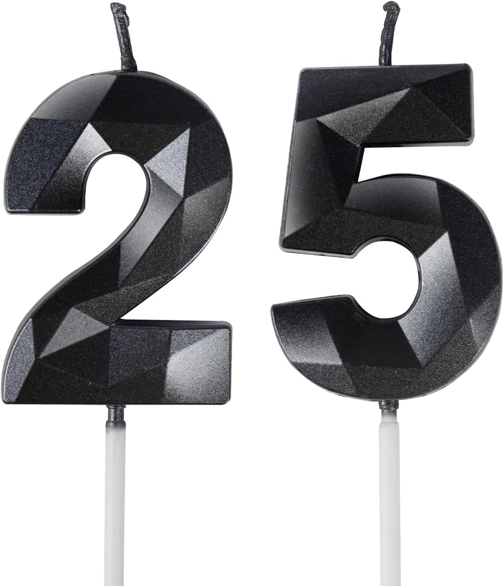 Verjaardagskaarsen 25 jaar - Zwarte cijfers 115 - Feestelijke decoratie - Perfect voor verjaardagstaart - ShopVlot