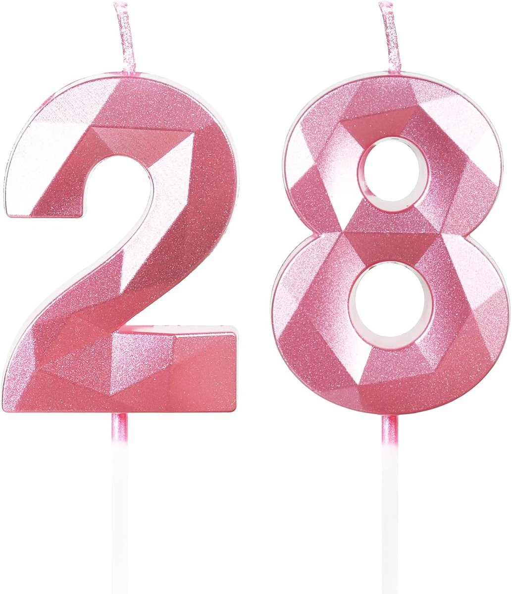 Verjaardagskaarsen 28 - 5 cm - Roze cijfers - Perfecte taartdecoratie voor verjaardagen - ShopVlot