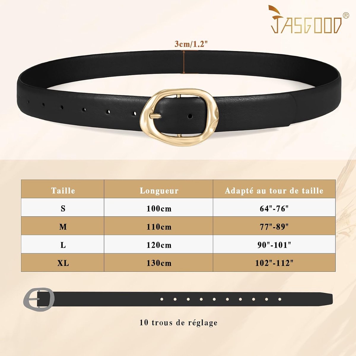 Leren damesriem 100 cm - beige - gouden gesp - stijlvolle toevoeging voor je outfit - ShopVlot