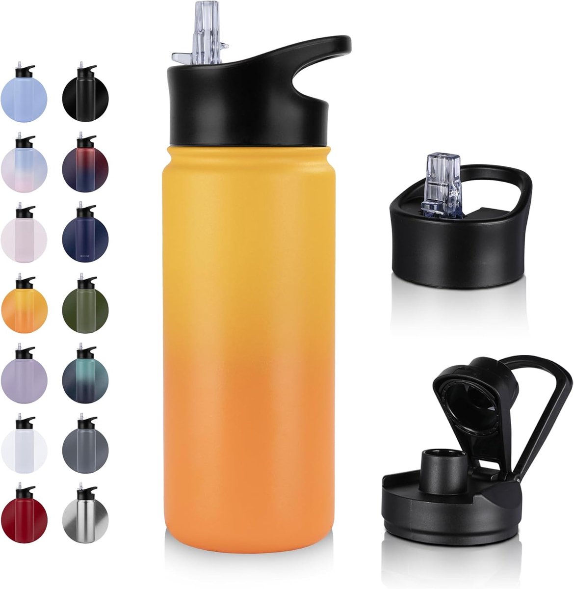Isolatie drinkfles 500 ml - RVS met 2 deksels - dubbelwandig, lekvrij - ideaal voor onderweg - ShopVlot