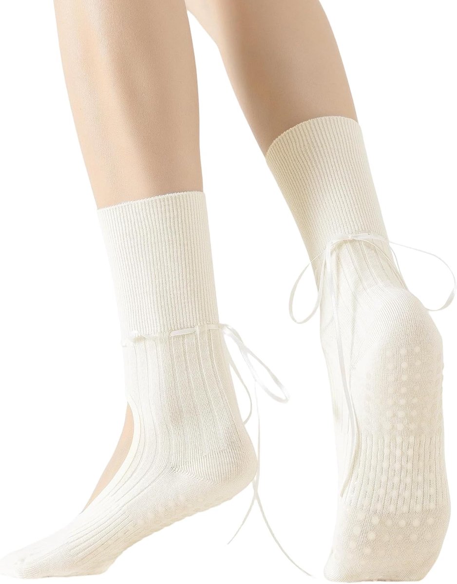 Pilates sokken met strik voor dames - comfortabel - antislip - ideaal voor yoga en pilates - ShopVlot