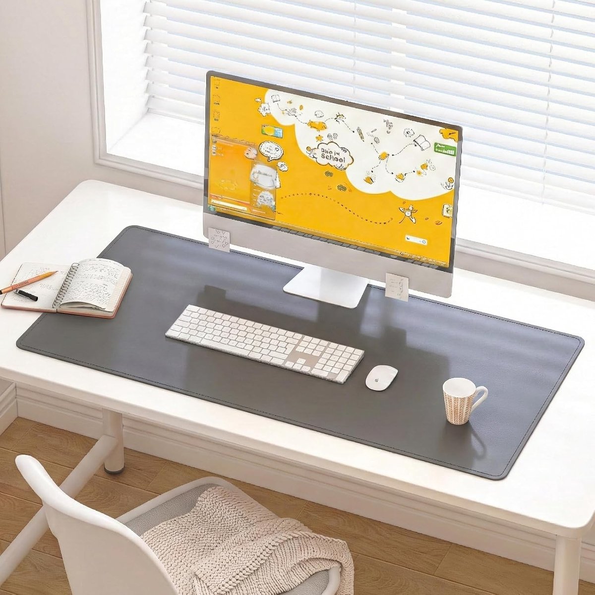 Grote leren bureau mat, antislip muismat voor laptop en desktop, ideaal voor kantoor en thuisgebruik (Donkergrijs, 90 x 43 cm)
