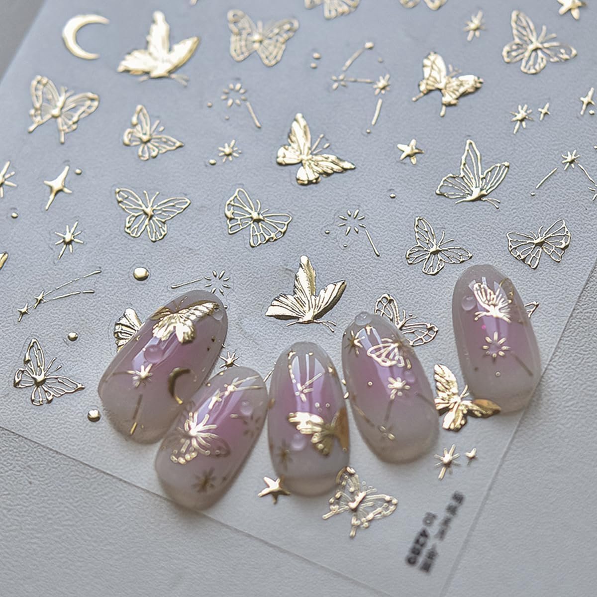 Nail Art Sticker, Gold Star Butterfly Nail Sticker, 1 Piece 5D Butterfly Nail Sticker, Gold Butterfly Nail Design - ShopVlot